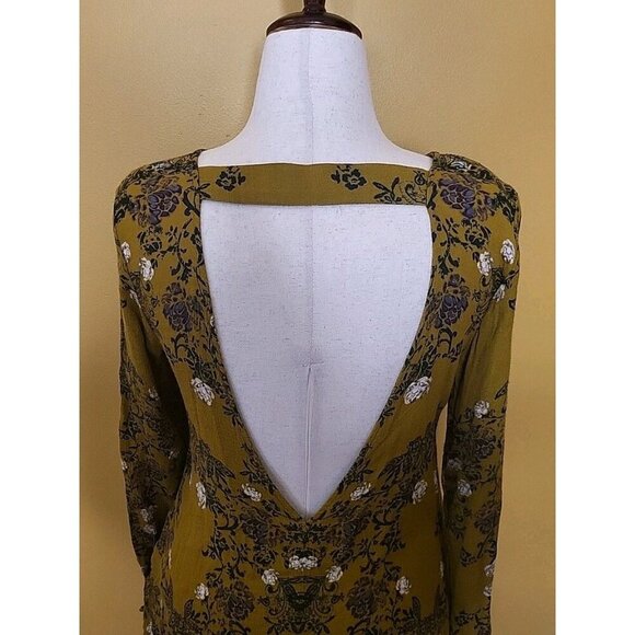 Free People Women Dress M Smooth Talker Green Floral A Line Mini Cut Out Boho - Picture 3 of 9
